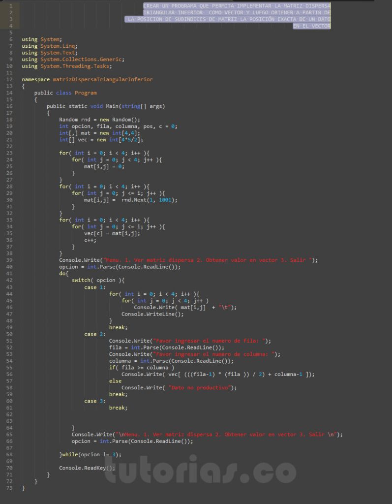 Arrays VisualStudio C Matriz Dispersa Triangular Inferior En Vector