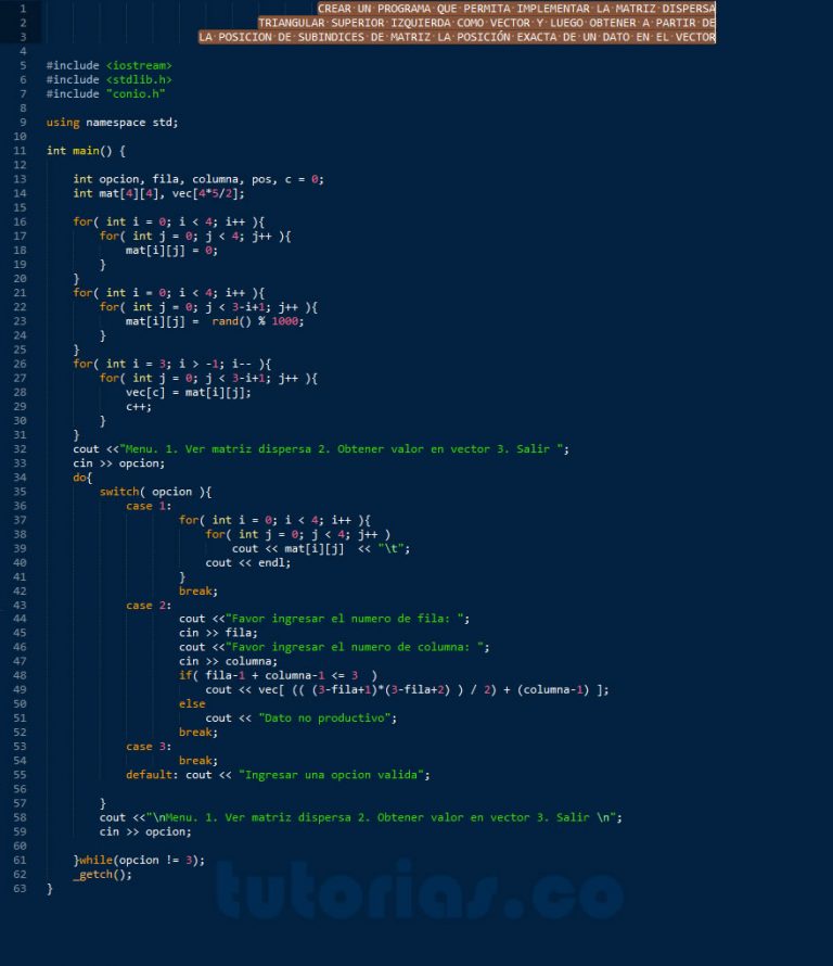 Arrays Visual C Matriz Dispersa Triangular Superior Izquierda En