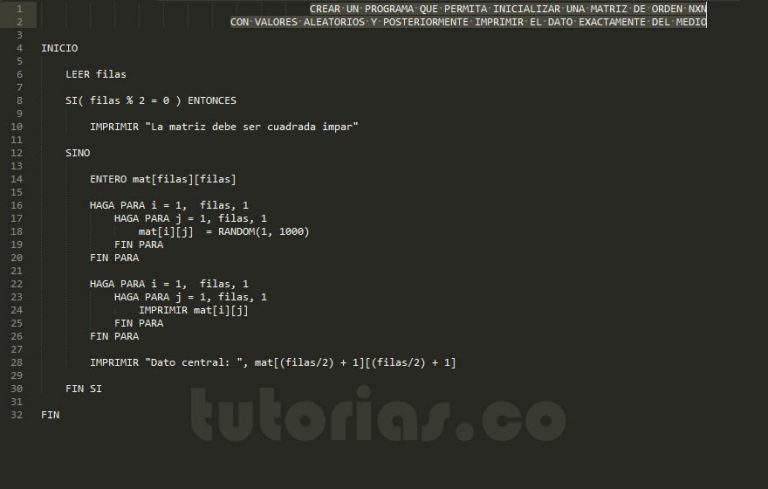 Arreglos Pseudocodigo Imprimir Dato Central De Una Matriz Tutorias Co