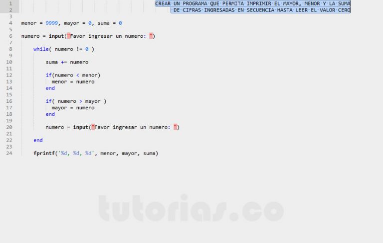 Ciclo While Matlab El Menor Mayor Y Suma De Secuencia De Numeros