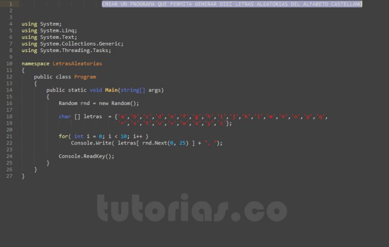 Arrays VisualStudio C Generar Letras Aleatorias Tutorias Co