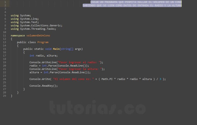 Operadores Visualstudio C Volumen De Un Cono Tutorias Co