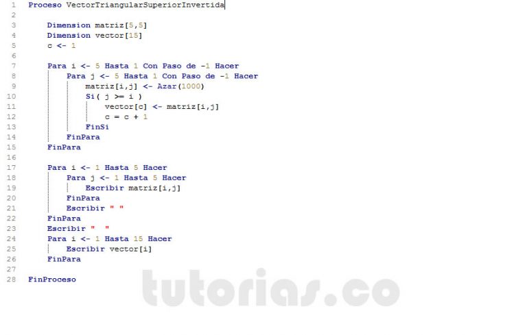 Arreglos PSeint Vector Triangular Superior Invertida Tutorias Co