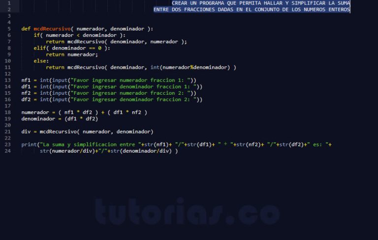 SumaSimplificacionFraccionesPython Tutorias Co