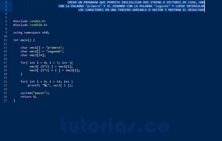 Arrays Turbo C Intercalar Caracteres Tutorias Co