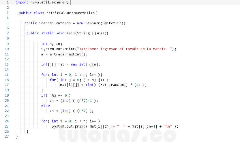 Ciclo For Java Matriz Columnas Centrales Tutorias Co