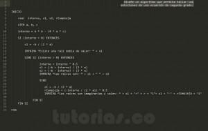 programacion en pseudocodigo: resolver una ecuacion de segundo grado