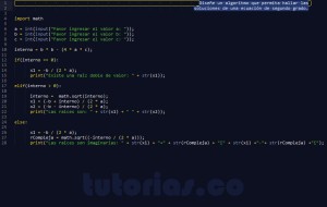 programacion en python: ecuacion de segundo grado