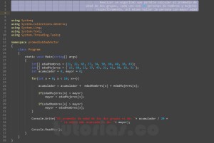 programacion en visualStudio: promedio de edad en vectores