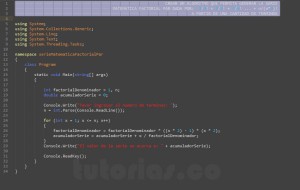 programacion en visualStudio: serie matematica factorial par