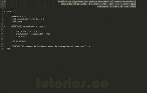algoritmos: sobrepasar valor por serie matematica factorial