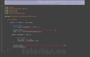 programacion en c#: sobrepasar un valor por serie matematica factorial