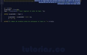 programacion en python: sobrepasar valor por serie matematica