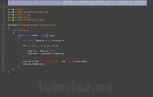 programacion en c#: suma de cuadrados por sumas sucesivas