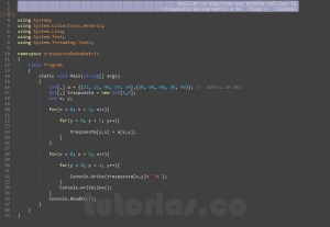 programacion en c#: traspuesta de una matriz
