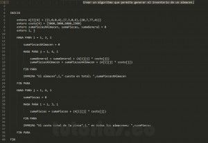 algoritmos: inventario de un almacen