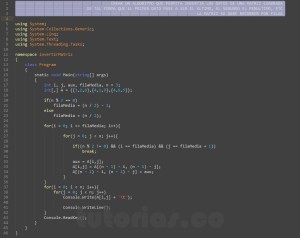 programacion en c#: invertir matriz cuadrada