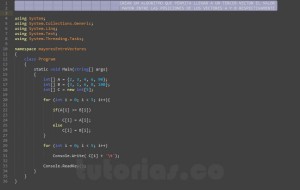 programacion en c#: los mayores entre vectores respectivamente