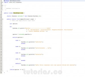 programacion en java: mostrar un menu de opciones