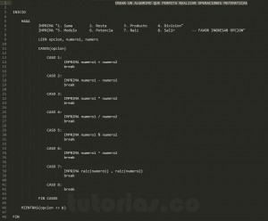 algoritmos: menu de operaciones matematicas