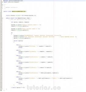 programacion en java: menu de operaciones matematicas