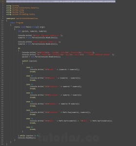 programacion en c#: menu de operaciones matematicas