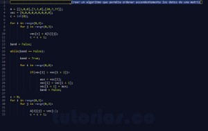 programacion en python: ordenar ascendentemente una matriz