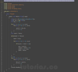 programacion en c#: ordenar ascendentemente una matriz