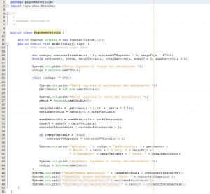 programacion en java: calcular el pago de matricula