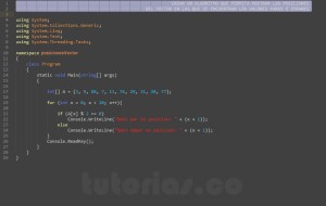 programacion en c#: posiciones pares impares de un vector