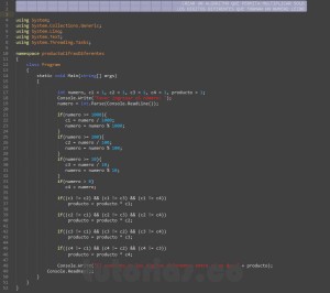 programacion en c#: productos de cifras diferentes