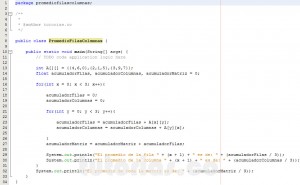 programacion en java: promedio filas columnas de una matriz