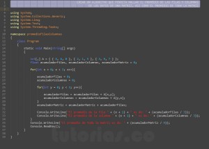 programacion en c#: promedio filas columnas de una matriz