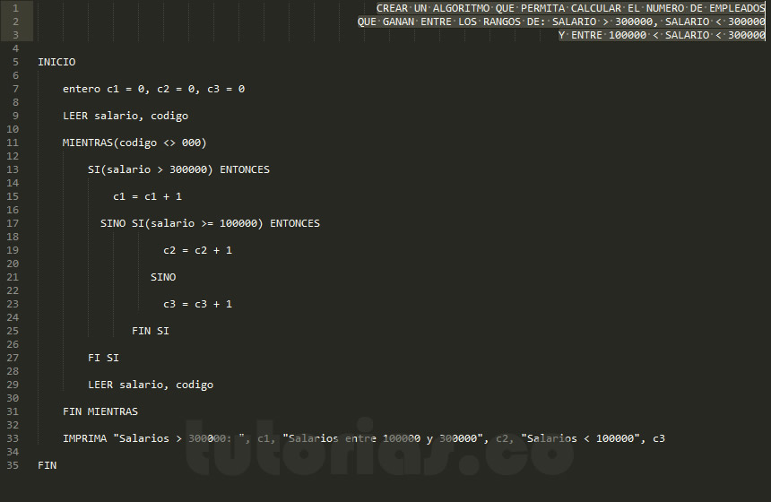 ciclo mientras – pseudocodigo (contador rango de salarios)