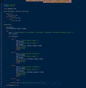 programacion en C++: hallar velocidad, espacio y tiempo