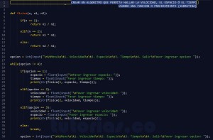 programacion en python: hallar velocidad, espacio y tiempo