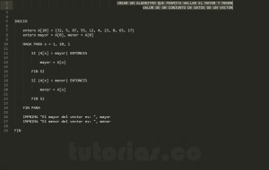 programa en pseudocodigo: hallar el mayor y menor valor de un vector