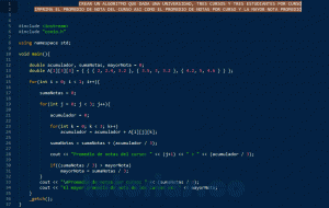 programacion en C++: promedio de notas por curso