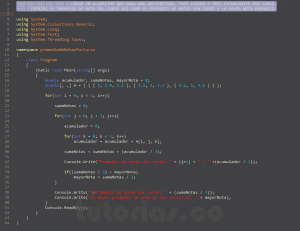 programacion en c#: promedio de notas por curso