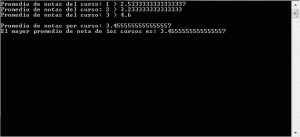 Resultado ejecucion promedio de notas por curso