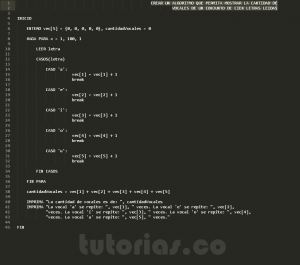 programacion en pseudocodigo: hallar la cantidad de vocales
