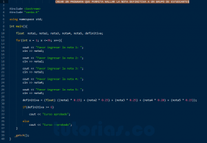 programacion en c++: hallar la nota definitiva