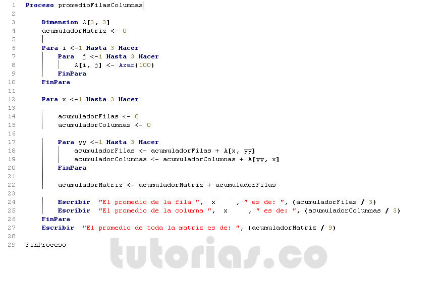 Arreglos Pseint Promedio Filas Columnas De Una Matriz 6133