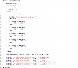 programacion en pseint: hallar la cantidad de vocales