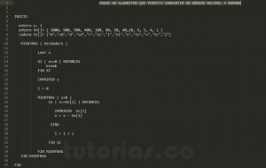 programacion en pseudocodigo: mostrar un numero en decimal a romano