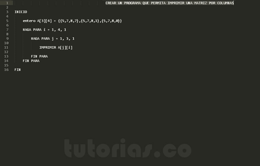 arreglos – pseudocodigo (matriz por columnas)