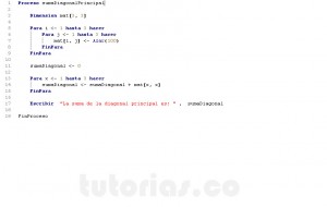 programacion en pseint: suma datos diagonal principal
