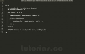programacion en pseudocodigo: suma datos diagonales matriz