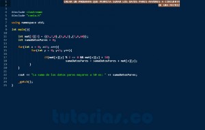 programacion en c++: suma pares mayores a cincuenta matriz