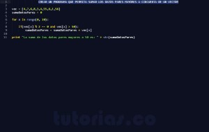programacion en python: suma datos pares mayores a cincuenta vector